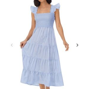 Eileen West The "Grace" Peri Gingham Day Dress Blue Gingham Dress Size S